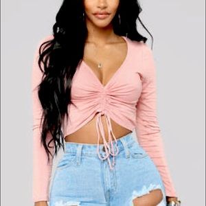 Ruched Cropped Long Sleeve Top